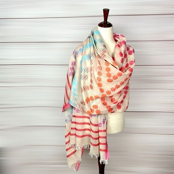 Echo Cotton Large Wrap Oblong Scarf Beach Cover Beige Blue Pink Orange - Picture 5 of 9